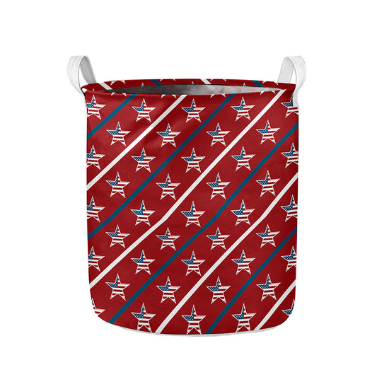 USA Patriotic Star Pattern Print Collapsible Laundry Basket