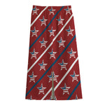 USA Patriotic Star Pattern Print Cotton Front Slit Maxi Skirt