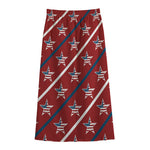 USA Patriotic Star Pattern Print Cotton Front Slit Maxi Skirt