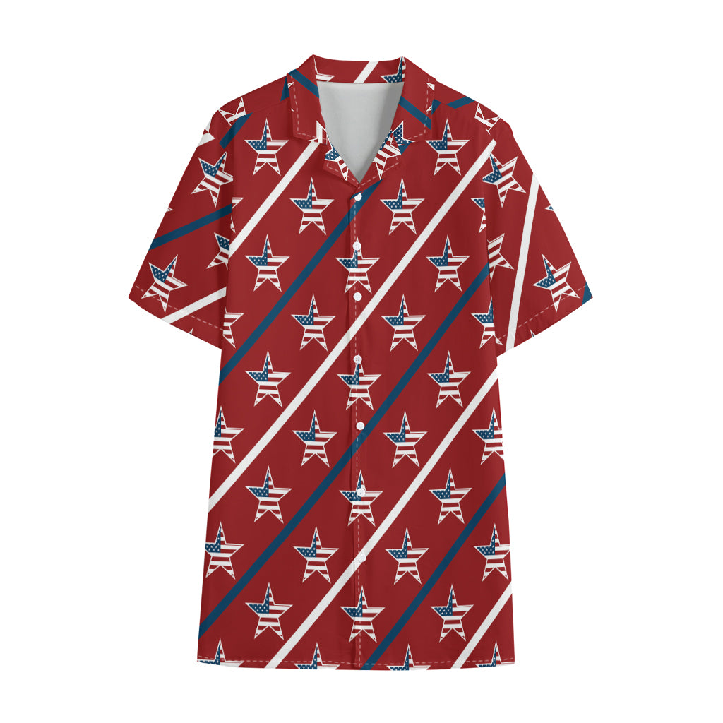 USA Patriotic Star Pattern Print Cotton Hawaiian Shirt