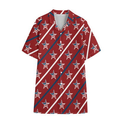 USA Patriotic Star Pattern Print Cotton Hawaiian Shirt