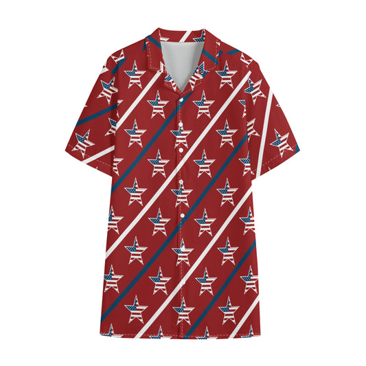 USA Patriotic Star Pattern Print Cotton Hawaiian Shirt