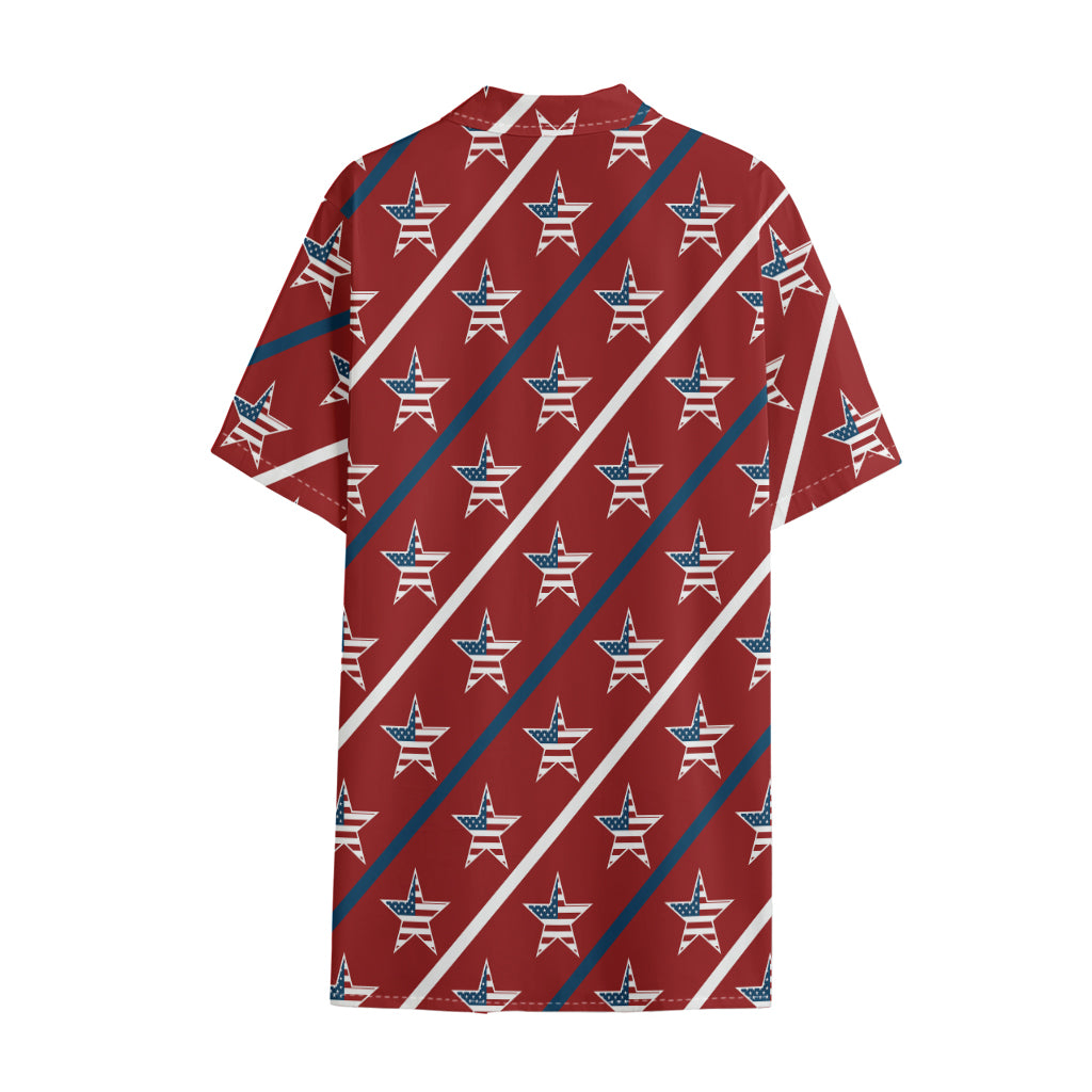 USA Patriotic Star Pattern Print Cotton Hawaiian Shirt