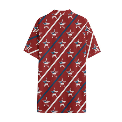 USA Patriotic Star Pattern Print Cotton Hawaiian Shirt