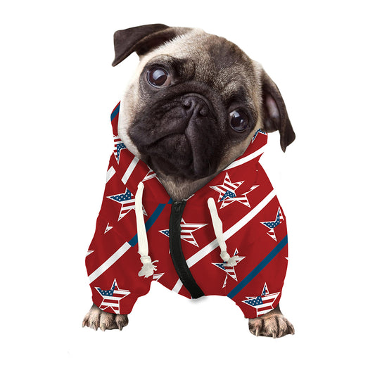 USA Patriotic Star Pattern Print Dog Zip Up Hoodie