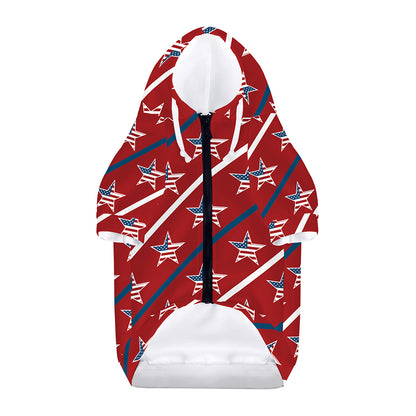 USA Patriotic Star Pattern Print Dog Zip Up Hoodie