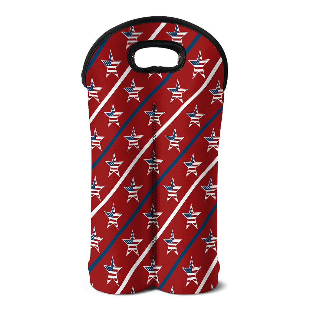 USA Patriotic Star Pattern Print Double Neoprene Wine Tote