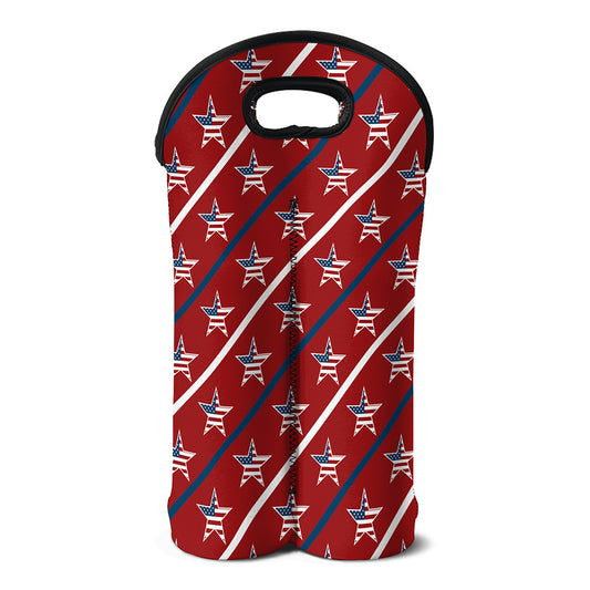 USA Patriotic Star Pattern Print Double Neoprene Wine Tote