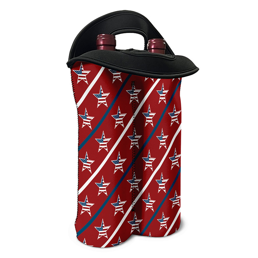 USA Patriotic Star Pattern Print Double Neoprene Wine Tote