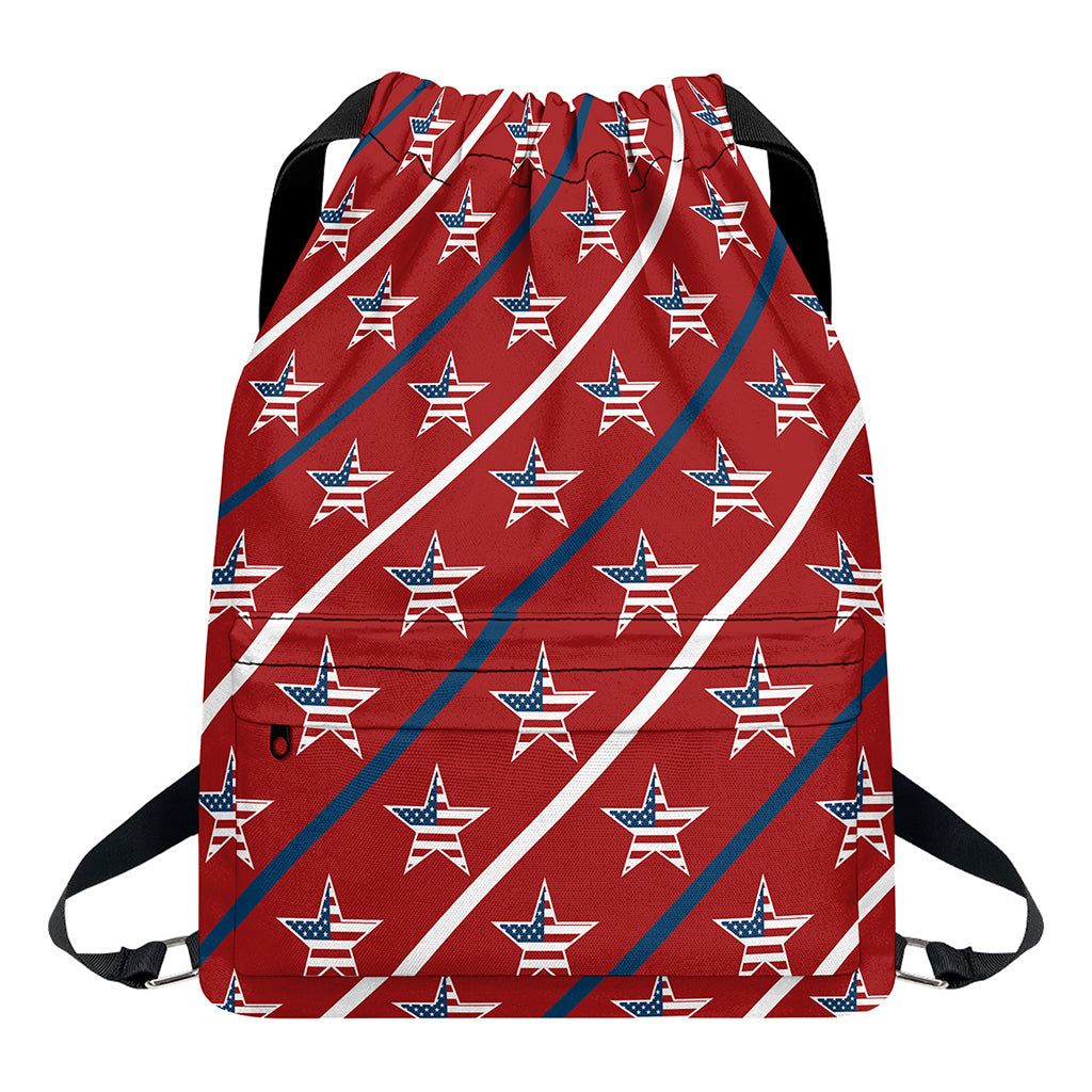 USA Patriotic Star Pattern Print Drawstring Backpack