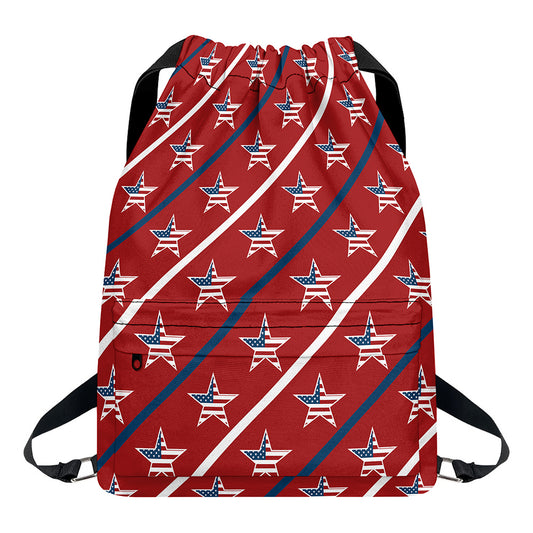 USA Patriotic Star Pattern Print Drawstring Backpack