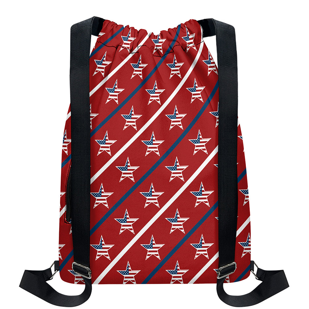 USA Patriotic Star Pattern Print Drawstring Backpack