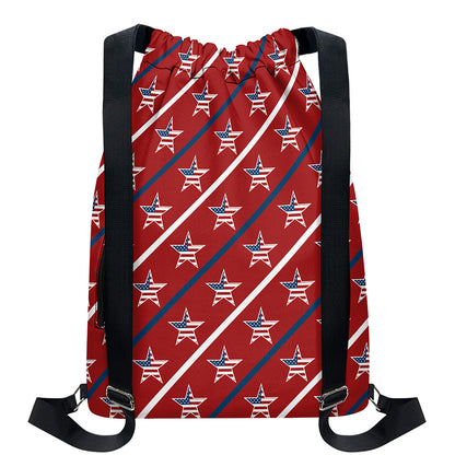 USA Patriotic Star Pattern Print Drawstring Backpack