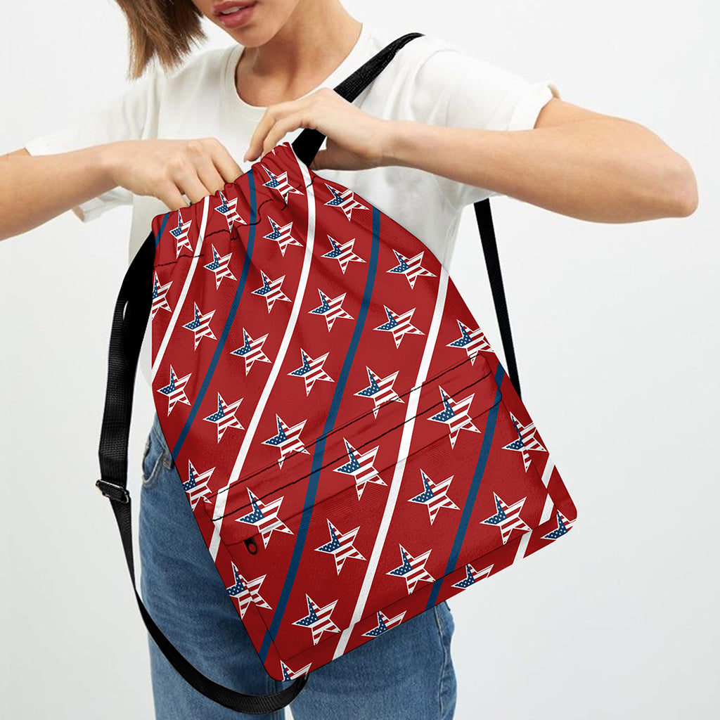 USA Patriotic Star Pattern Print Drawstring Backpack