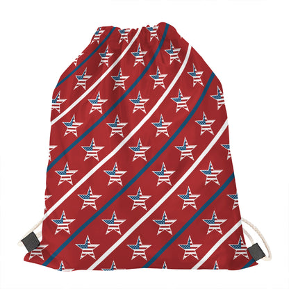 USA Patriotic Star Pattern Print Drawstring Bag