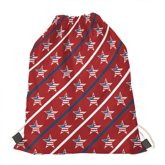 USA Patriotic Star Pattern Print Drawstring Bag