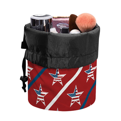 USA Patriotic Star Pattern Print Drawstring Makeup Bag