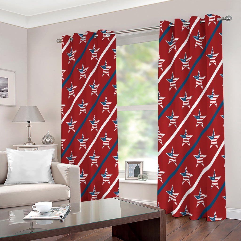 USA Patriotic Star Pattern Print Extra Wide Grommet Curtains