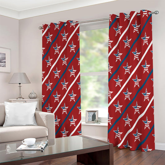 USA Patriotic Star Pattern Print Extra Wide Grommet Curtains