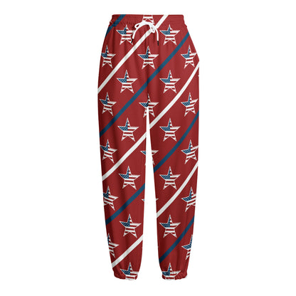 USA Patriotic Star Pattern Print Fleece Lined Knit Pants
