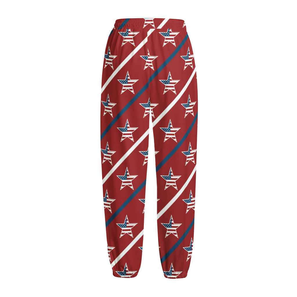 USA Patriotic Star Pattern Print Fleece Lined Knit Pants