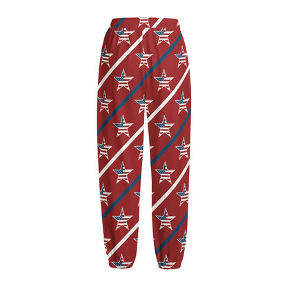 USA Patriotic Star Pattern Print Fleece Lined Knit Pants