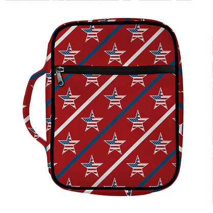USA Patriotic Star Pattern Print Front Pocket Bible Bag