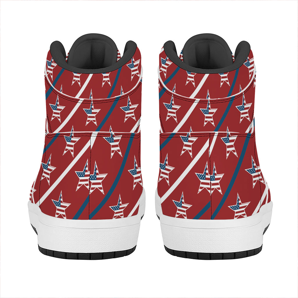USA Patriotic Star Pattern Print High Top Leather Sneakers