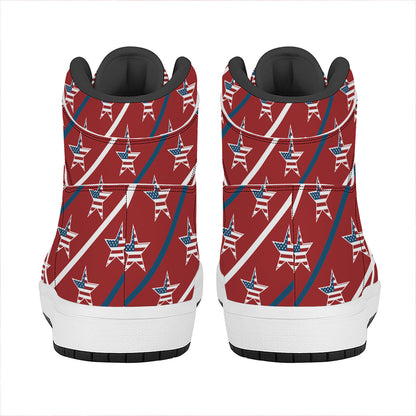 USA Patriotic Star Pattern Print High Top Leather Sneakers