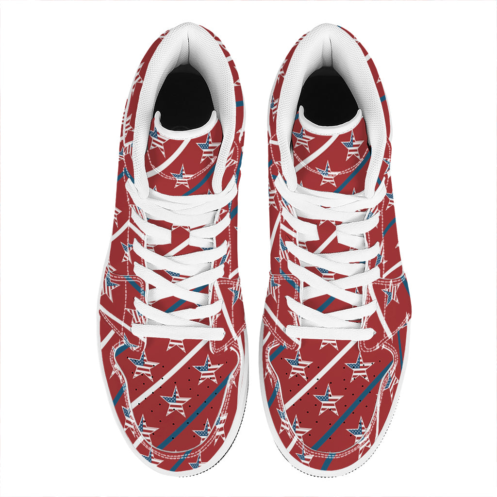 USA Patriotic Star Pattern Print High Top Leather Sneakers