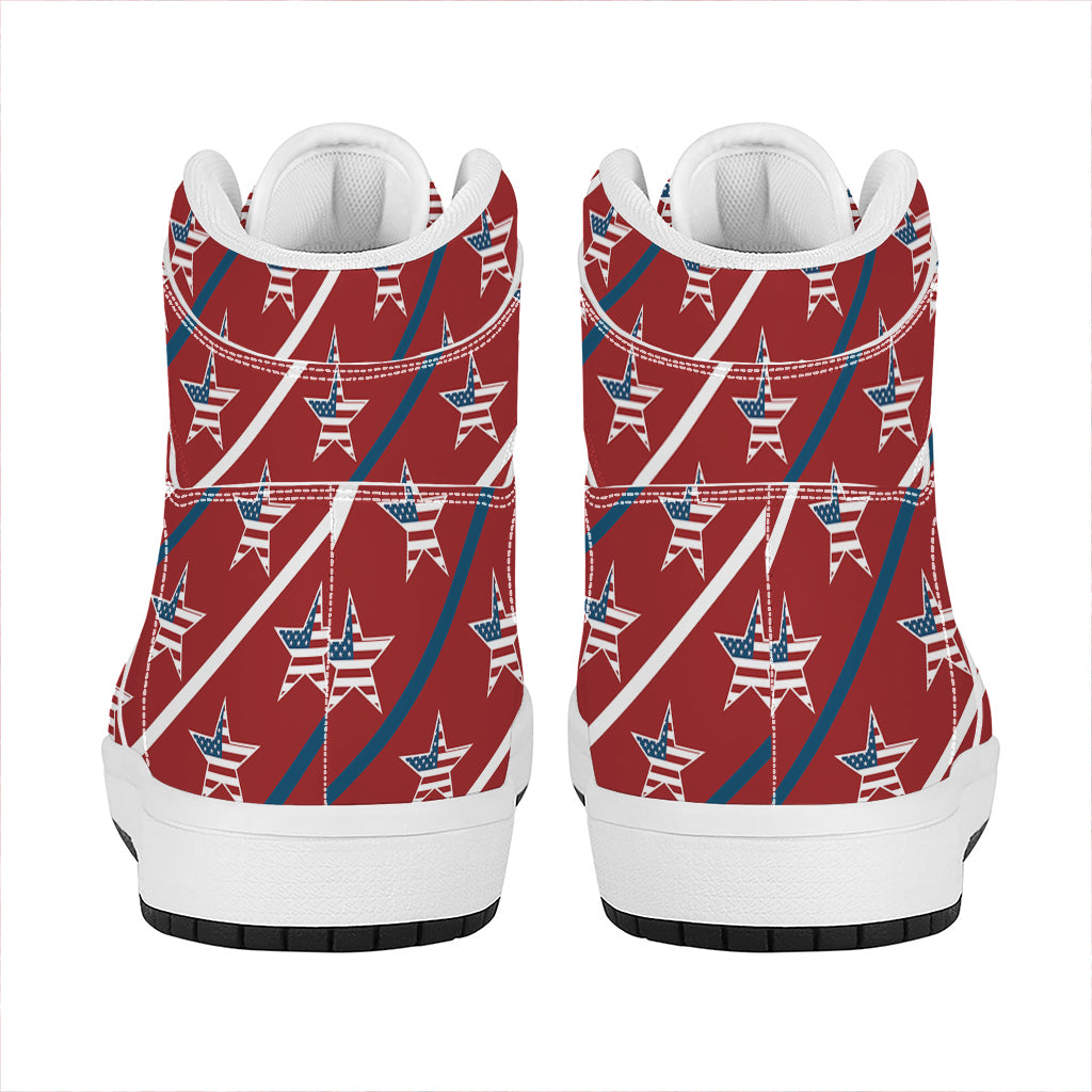 USA Patriotic Star Pattern Print High Top Leather Sneakers