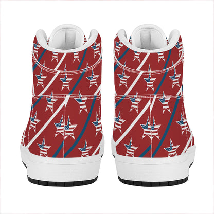 USA Patriotic Star Pattern Print High Top Leather Sneakers
