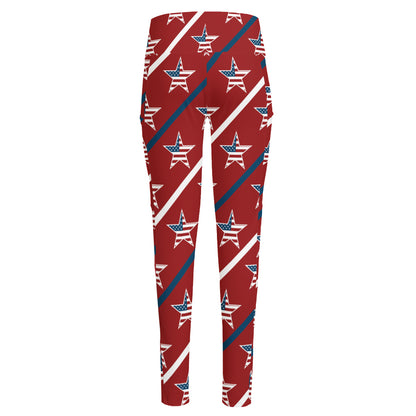 USA Patriotic Star Pattern Print High-Waisted Pocket Leggings