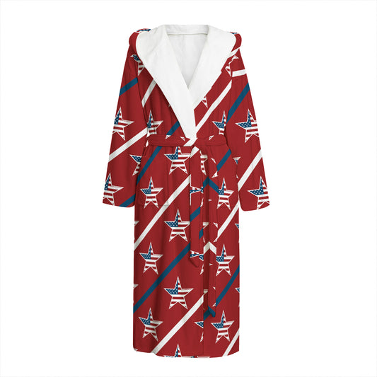 USA Patriotic Star Pattern Print Hooded Bathrobe