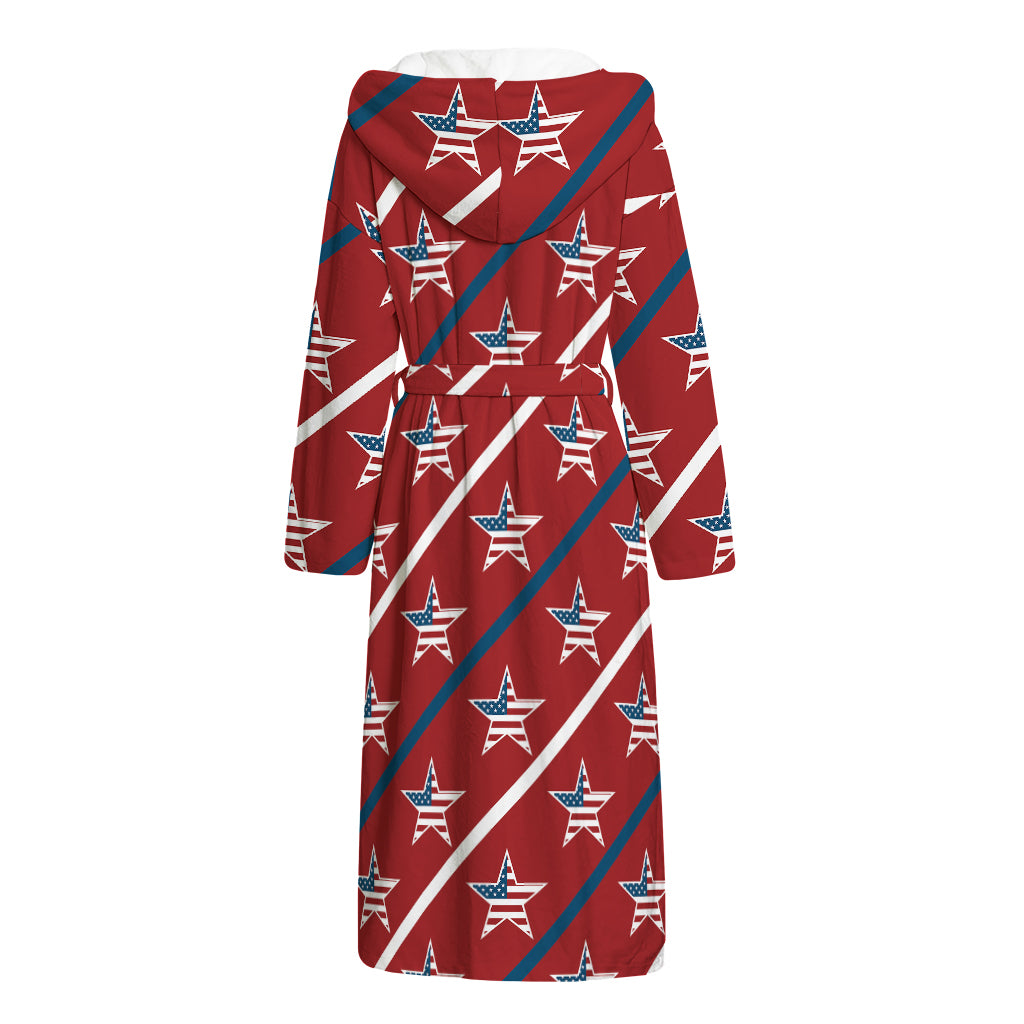 USA Patriotic Star Pattern Print Hooded Bathrobe