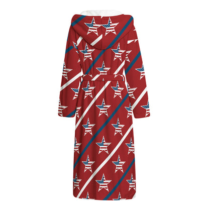 USA Patriotic Star Pattern Print Hooded Bathrobe