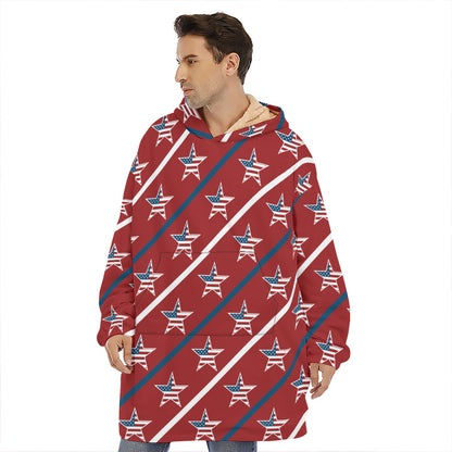 USA Patriotic Star Pattern Print Hoodie Blanket