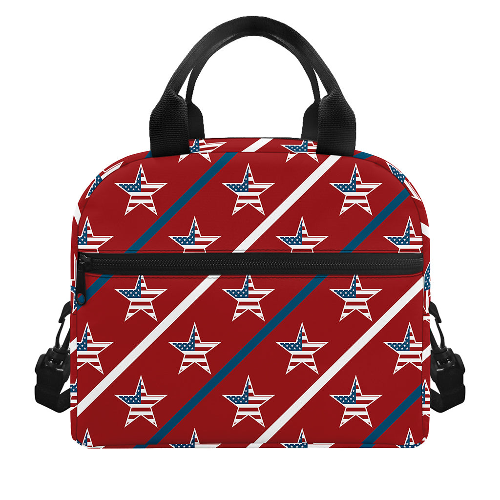 USA Patriotic Star Pattern Print Insulated Lunch Bag