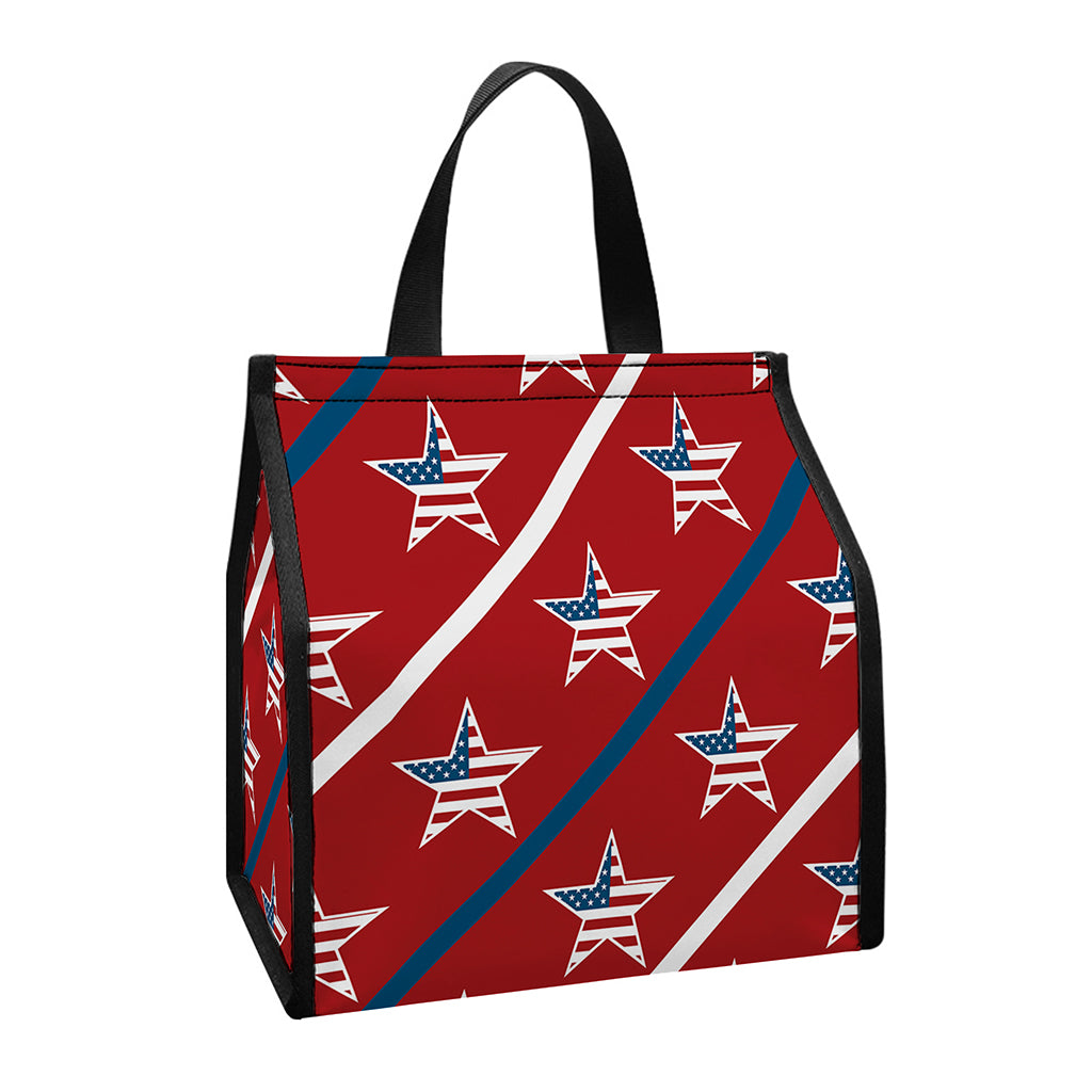 USA Patriotic Star Pattern Print Insulated Lunch Tote