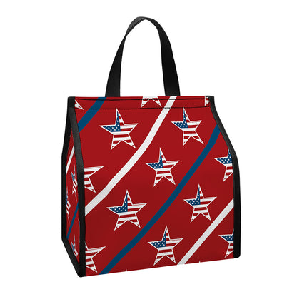 USA Patriotic Star Pattern Print Insulated Lunch Tote