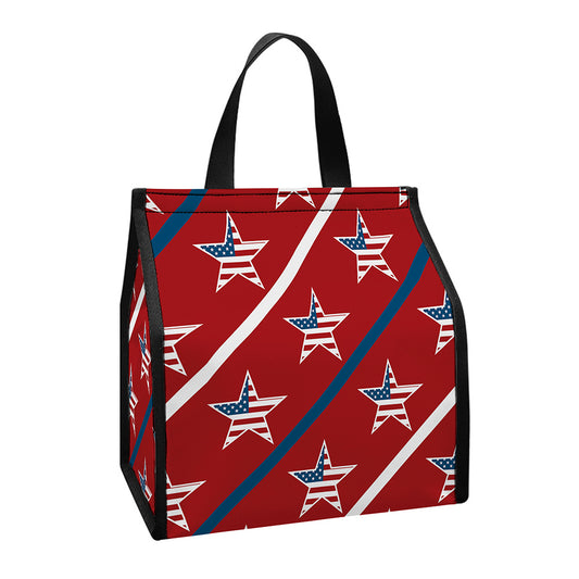 USA Patriotic Star Pattern Print Insulated Lunch Tote