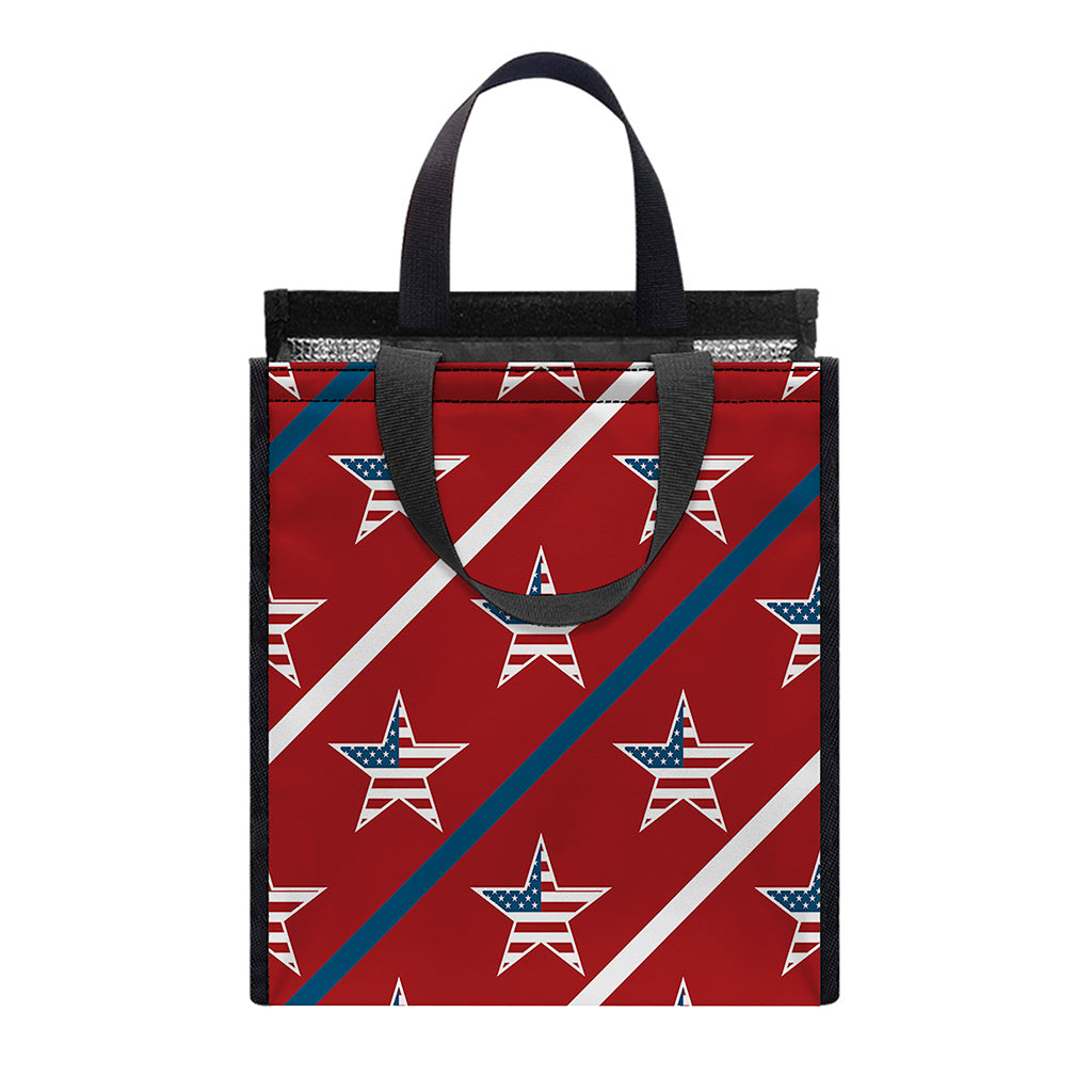 USA Patriotic Star Pattern Print Insulated Lunch Tote