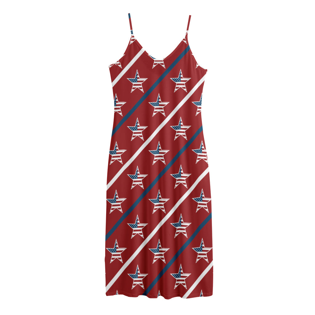 USA Patriotic Star Pattern Print Jersey Midi Cami Dress