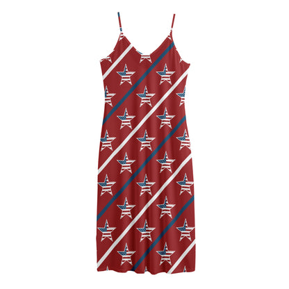 USA Patriotic Star Pattern Print Jersey Midi Cami Dress
