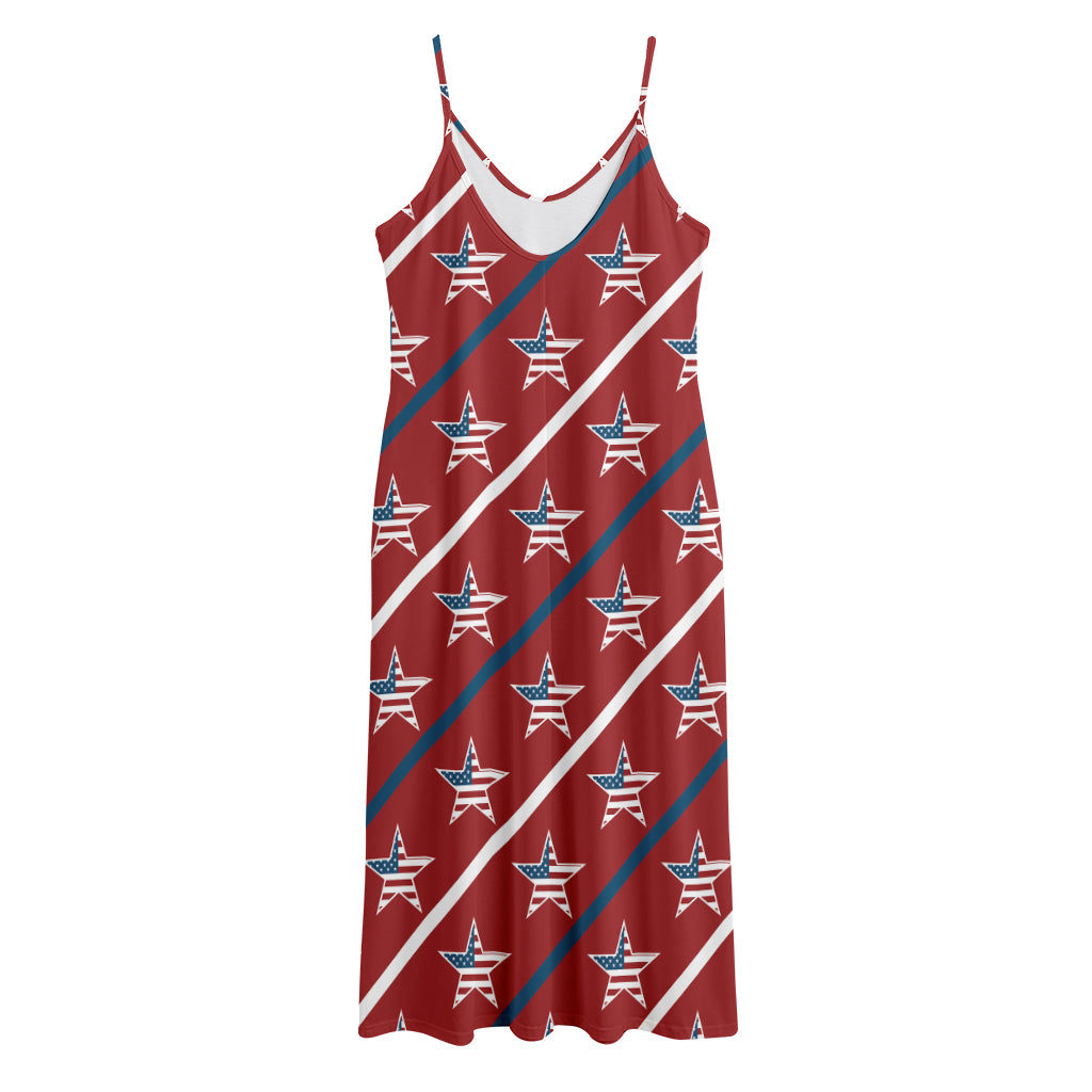 USA Patriotic Star Pattern Print Jersey Midi Cami Dress
