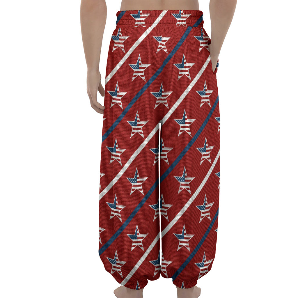 USA Patriotic Star Pattern Print Lantern Pants