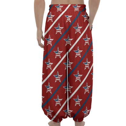 USA Patriotic Star Pattern Print Lantern Pants