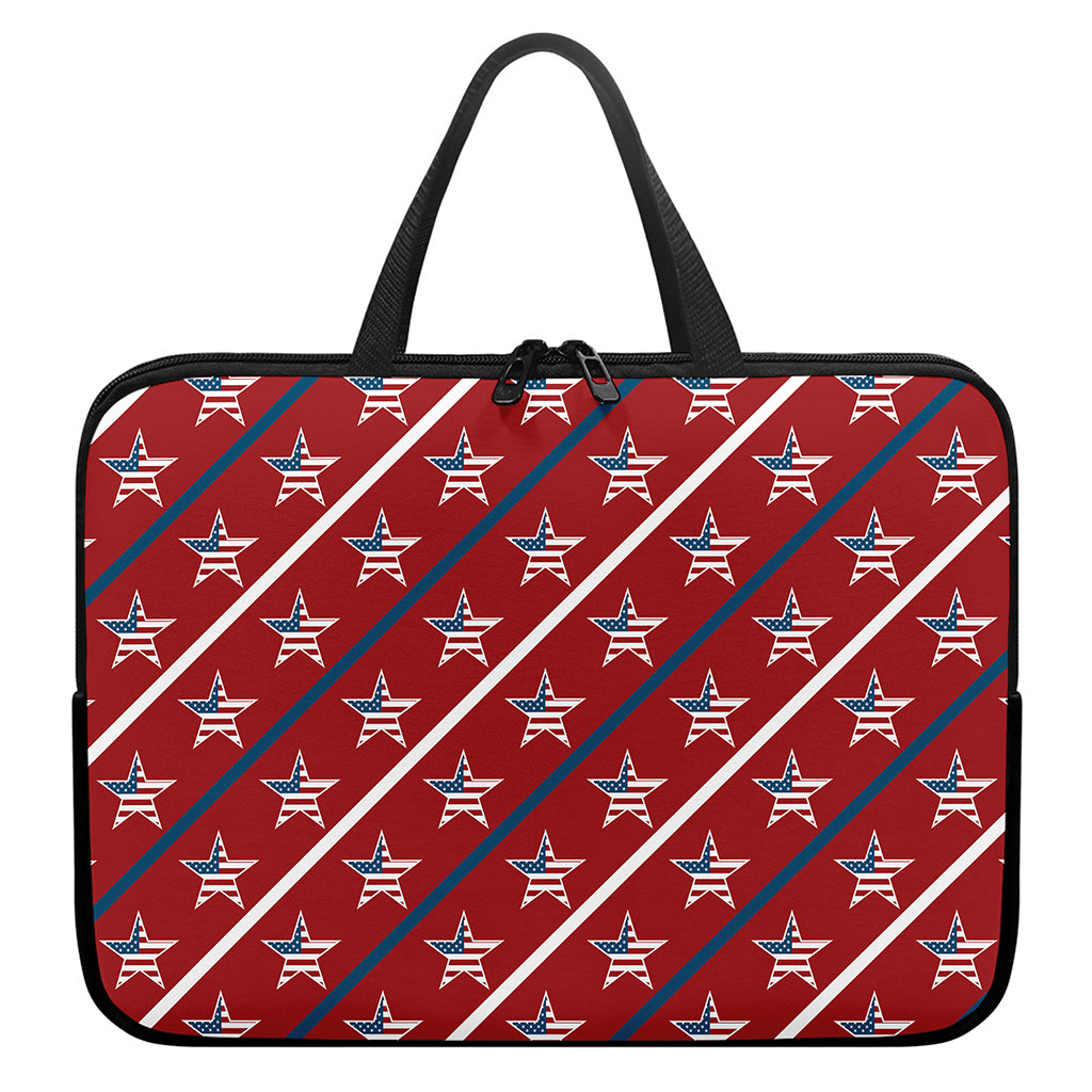 USA Patriotic Star Pattern Print Laptop Sleeve With Handle