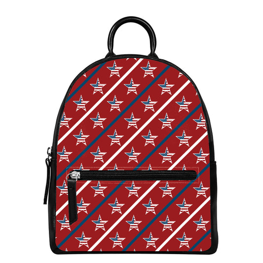 USA Patriotic Star Pattern Print Leather Backpack