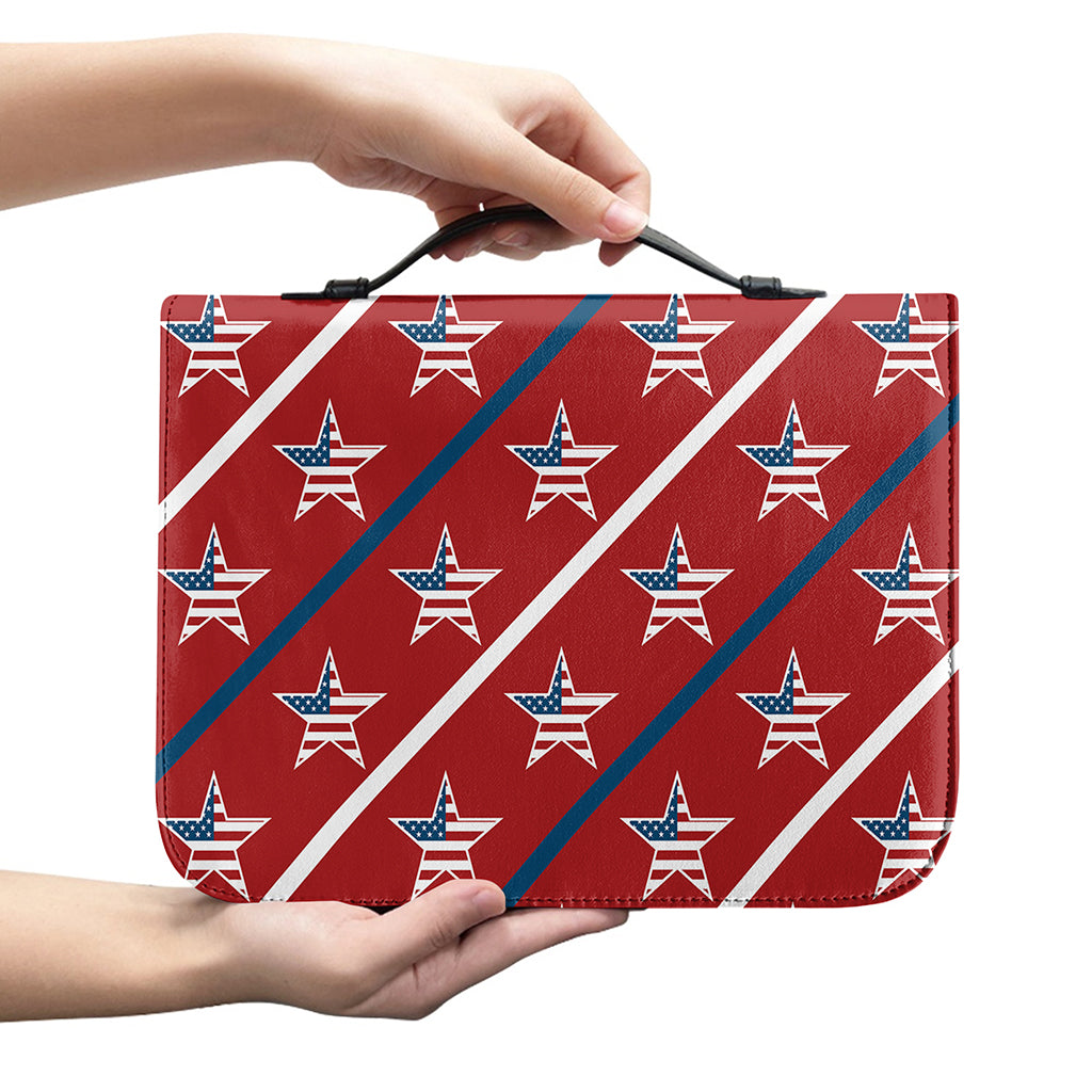 USA Patriotic Star Pattern Print Leather Bible Cover